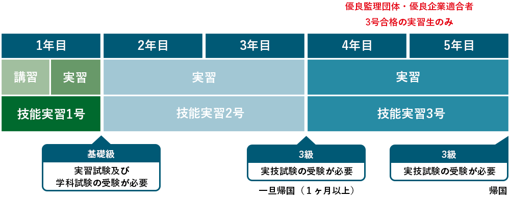 通常3年、最長5年間実習可能です